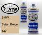 Preview: BMW, Safari Beige, 147: 400ml Sprühdose + 400ml Klarlack - Set, von ATW Autoteile West.